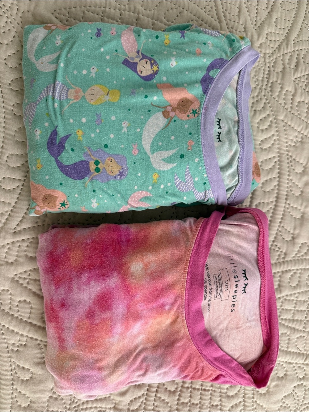 2 pair of Little Sleepies Tie-Dye and Mermaid Long Sleeve and pajama Sets